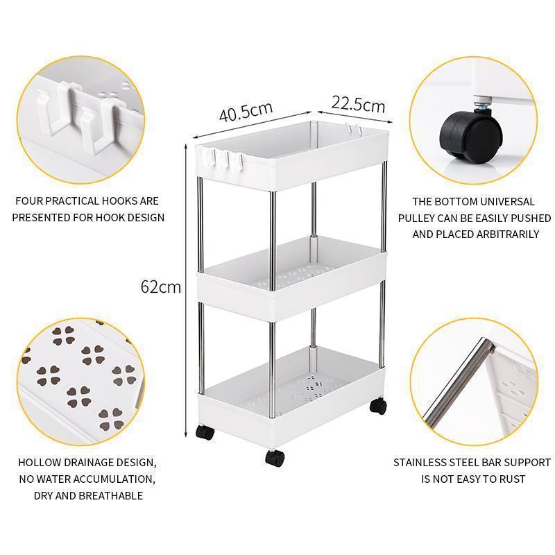 3/4 Tier Slim Storage Cart Mobile Shelving Unit Organizer Rolling Utility Rack - Picture 7 of 13