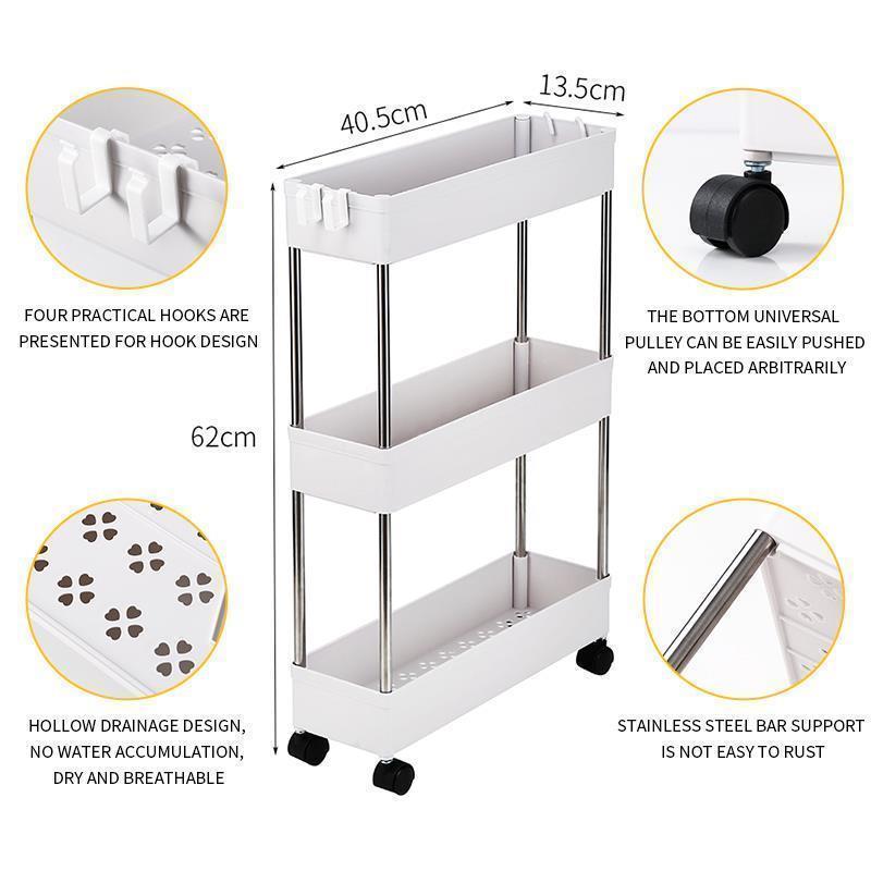 3/4 Tier Slim Storage Cart Mobile Shelving Unit Organizer Rolling Utility Rack - Picture 4 of 13