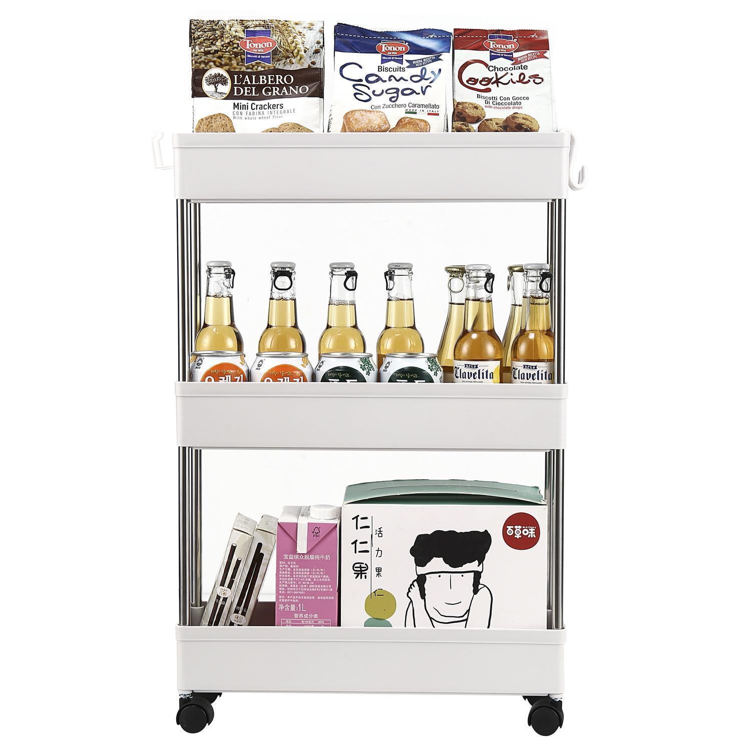 3/4 Tier Slim Storage Cart Mobile Shelving Unit Organizer Rolling Utility Rack - Picture 3 of 13