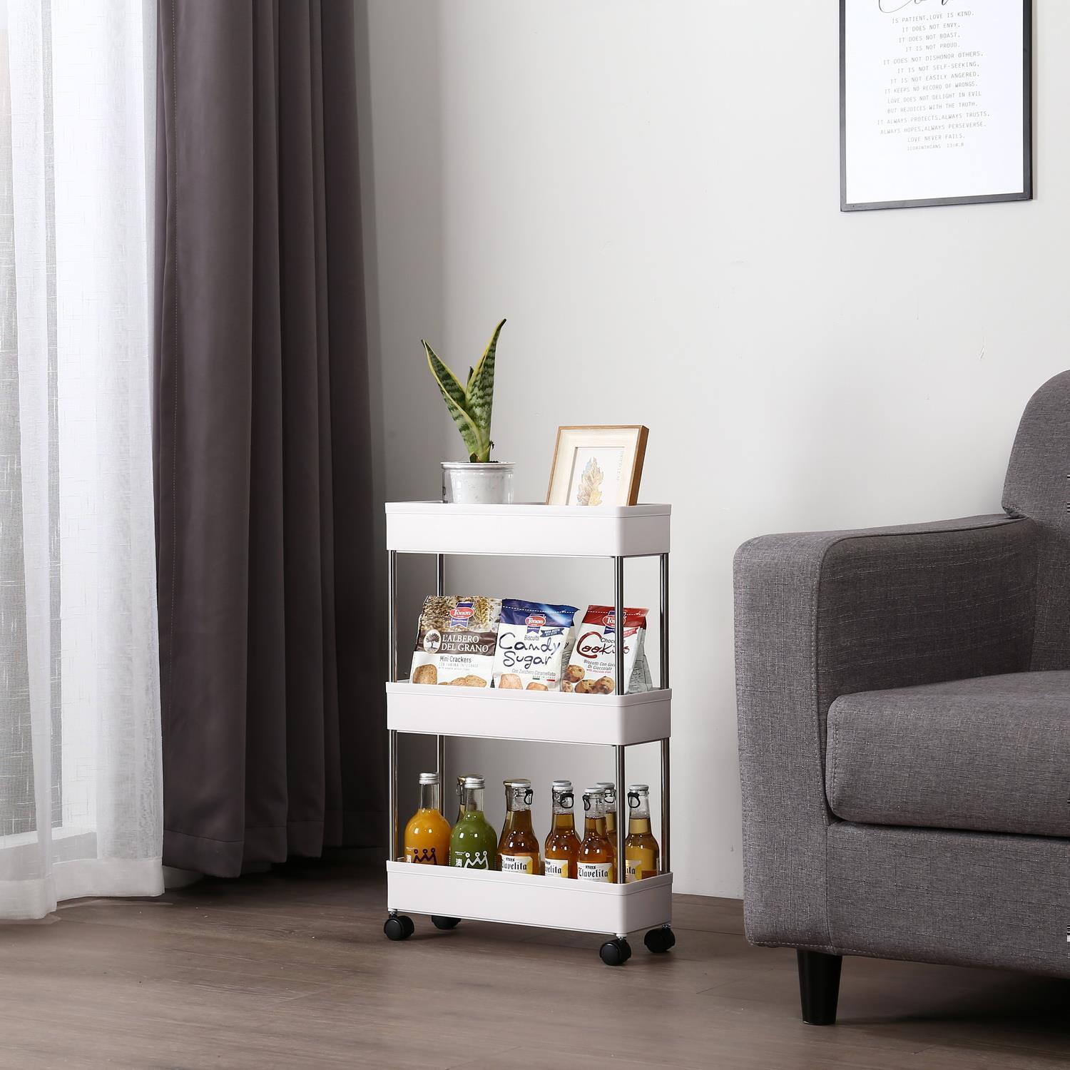3/4 Tier Slim Storage Cart Mobile Shelving Unit Organizer Rolling Utility Rack - Picture 2 of 13