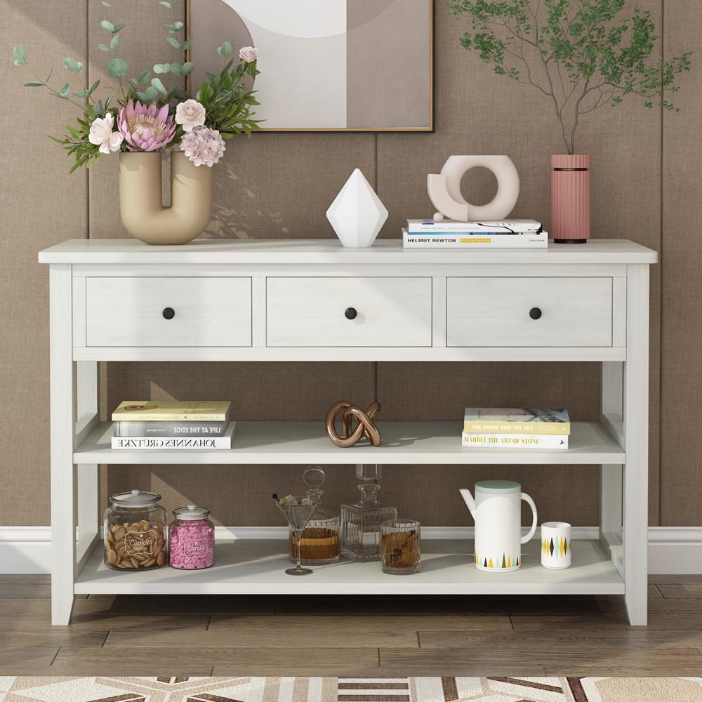 Console Table with 3 Storage Drawers and 3 Bottom Shelf for Living Room Hallway - Picture 16 of 17