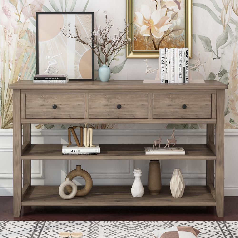 Console Table with 3 Storage Drawers and 3 Bottom Shelf for Living Room Hallway - Picture 15 of 17