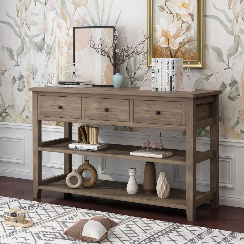 Console Table with 3 Storage Drawers and 3 Bottom Shelf for Living Room Hallway - Picture 13 of 17