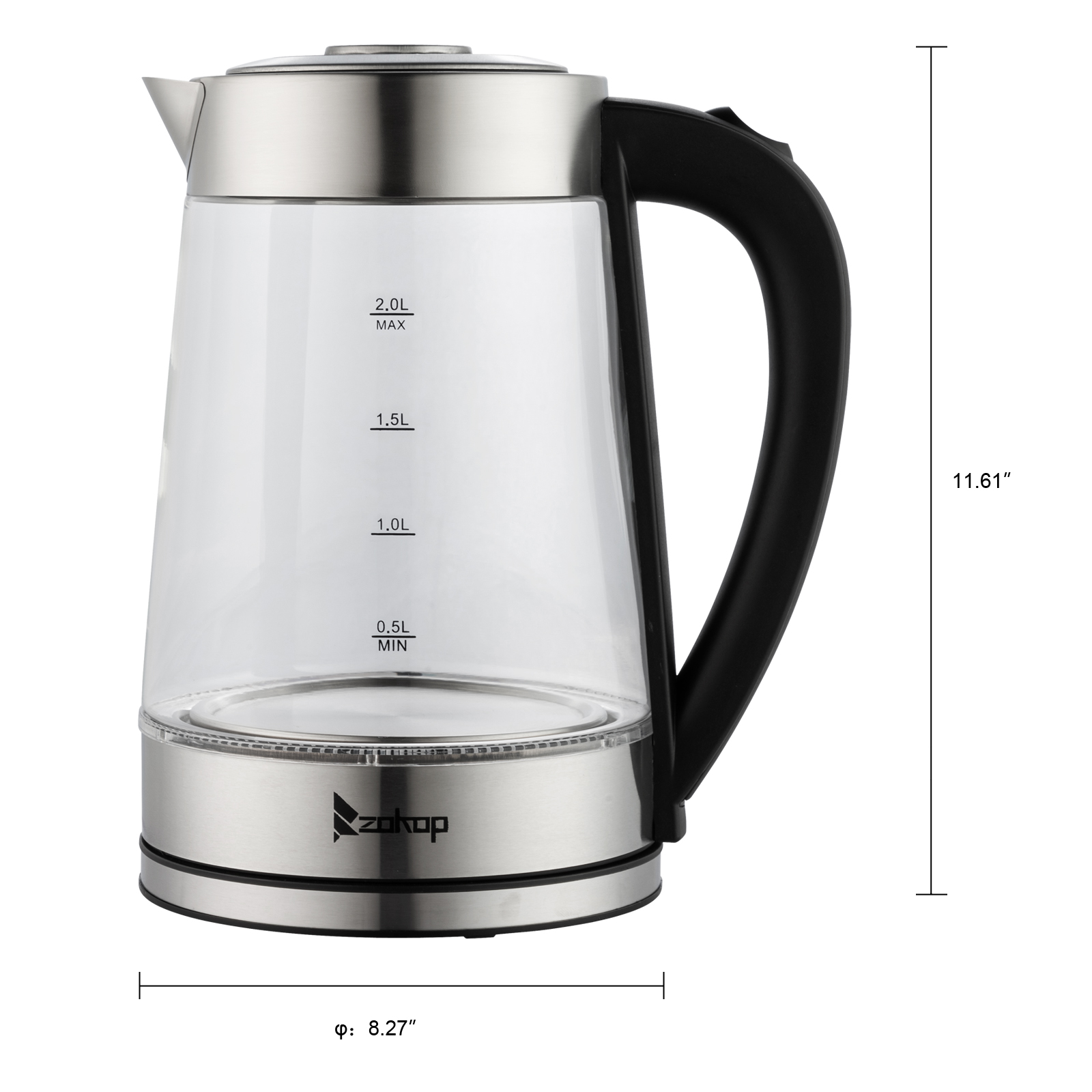 ZOKOP 2000W Illuminated Glass Kettles LED Cordless 1.8L/2L Electric Jug