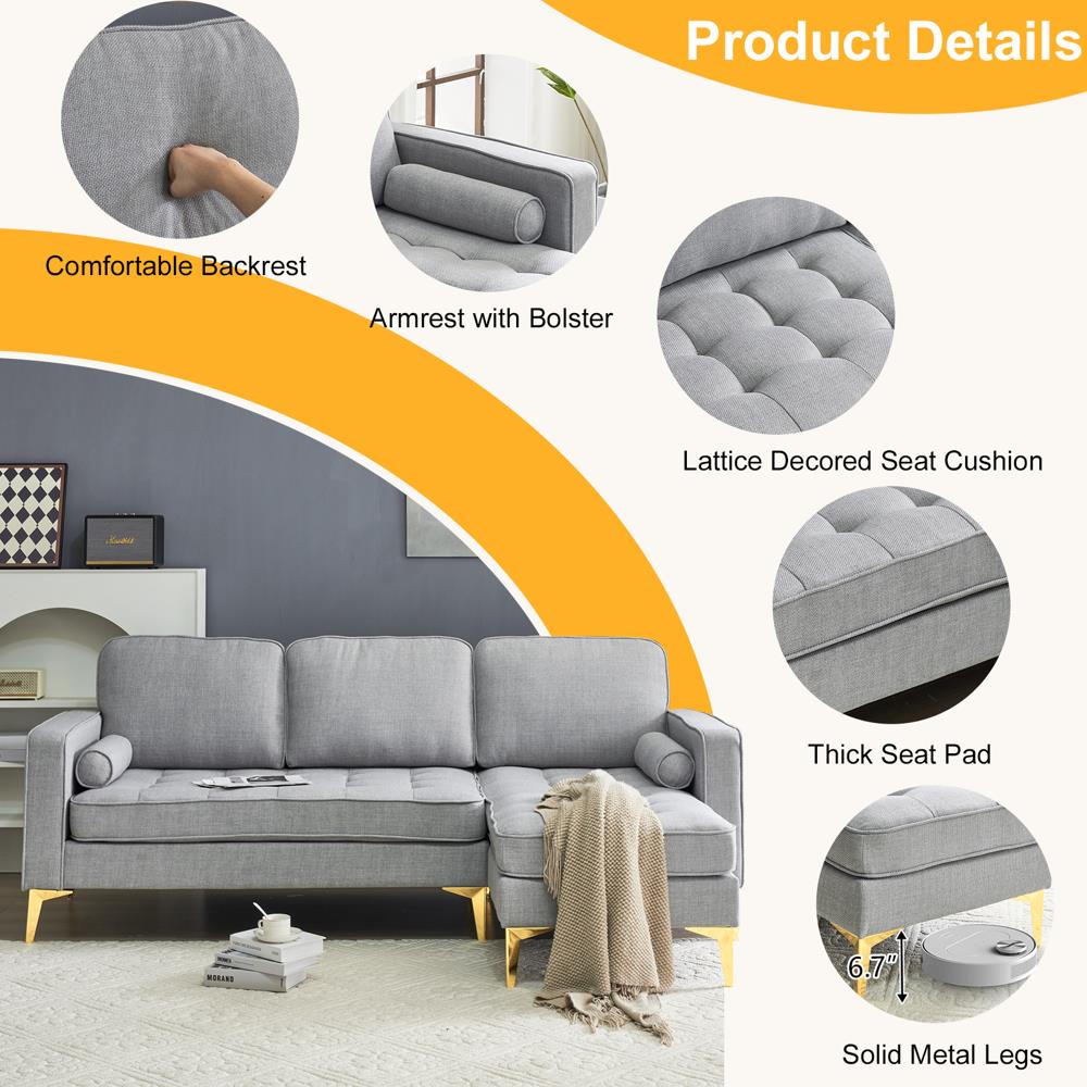 Modern Convertible Sectional Sofa Set L Shape Sofa Couch Chaise for Living Room - Picture 13 of 29