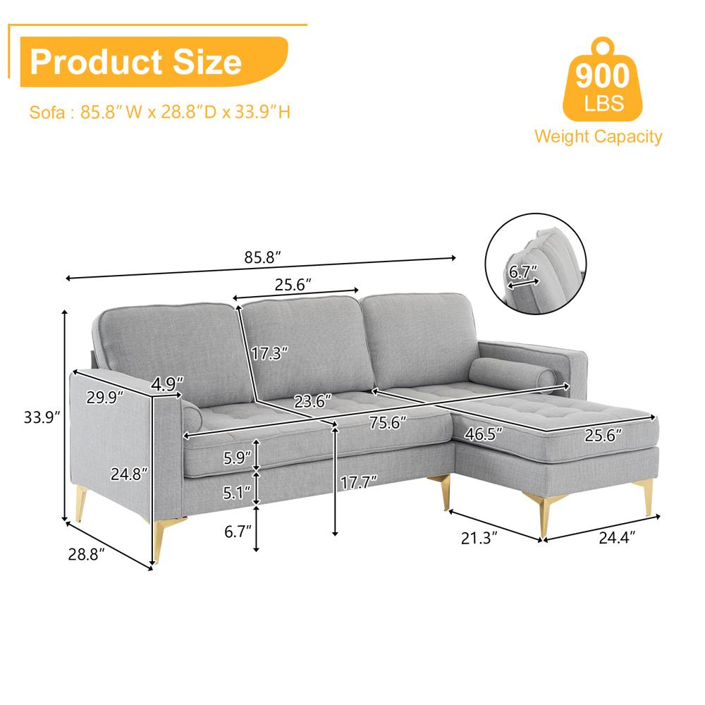 Modern Convertible Sectional Sofa Set L Shape Sofa Couch Chaise for Living Room - Picture 12 of 29