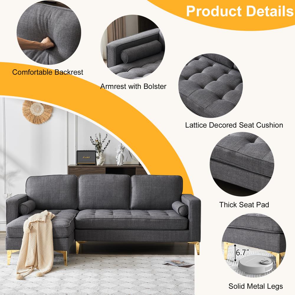 Modern Convertible Sectional Sofa Set L Shape Sofa Couch Chaise for Living Room - Picture 20 of 29