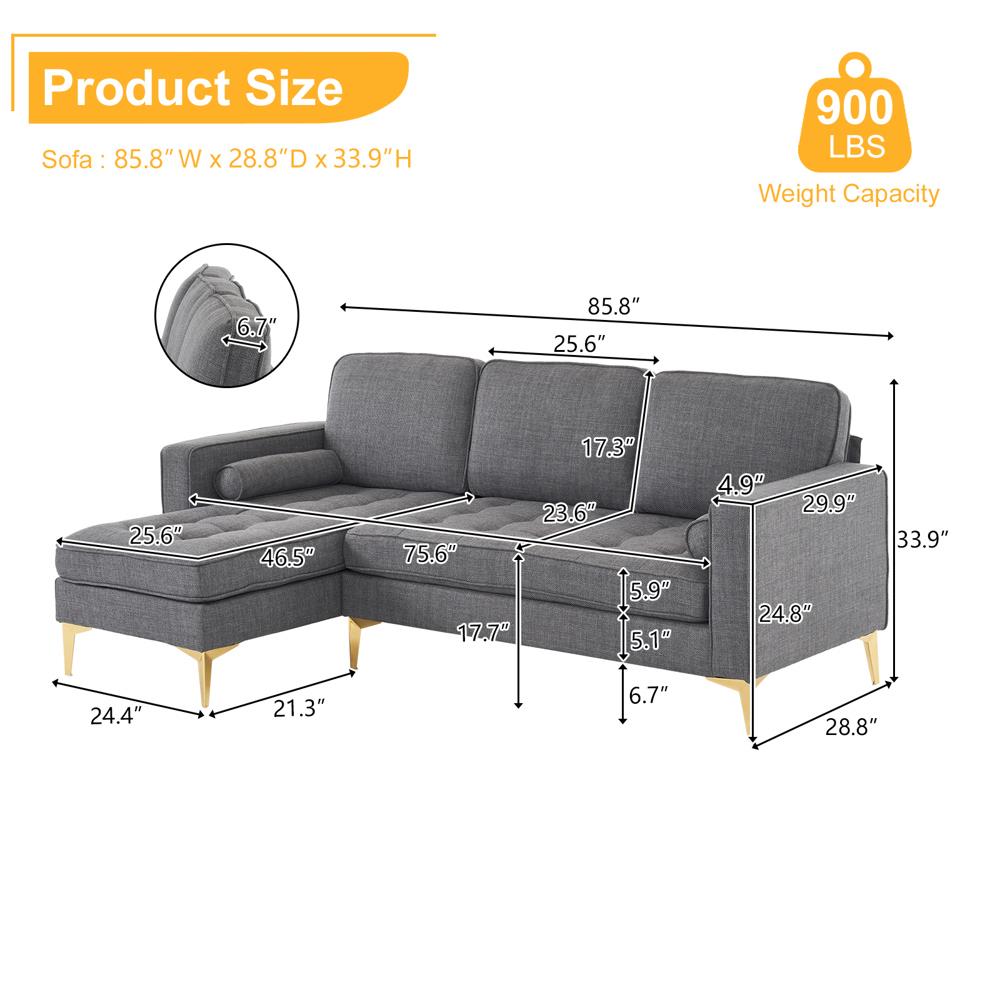 Modern Convertible Sectional Sofa Set L Shape Sofa Couch Chaise for Living Room - Picture 19 of 29