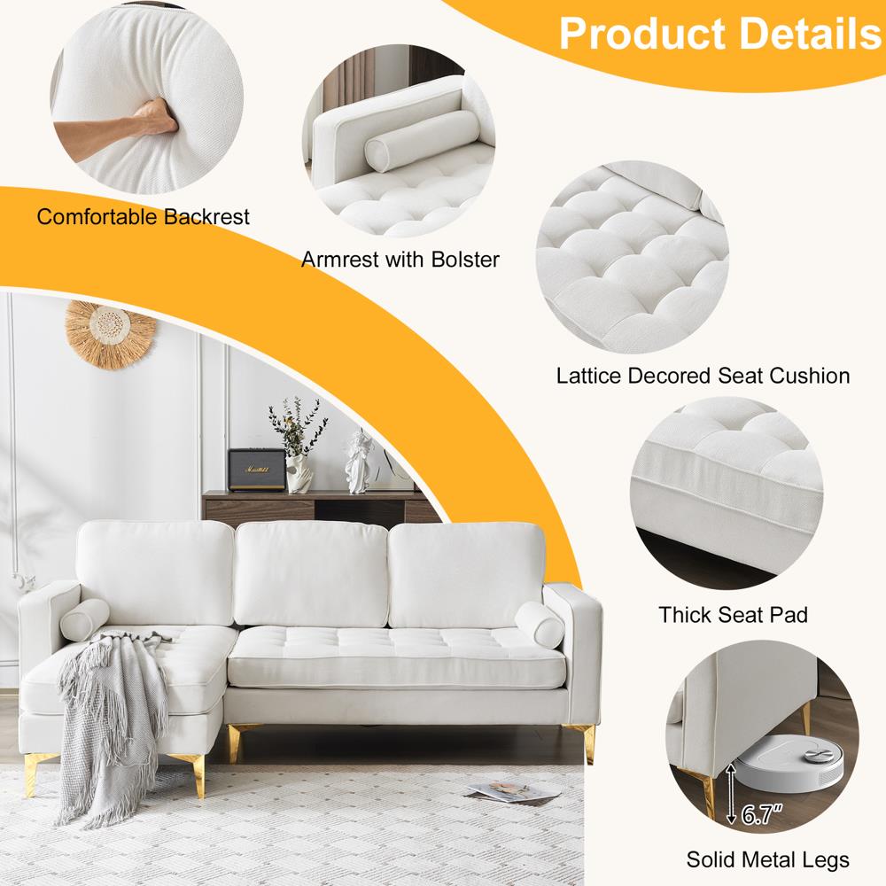 Modern Convertible Sectional Sofa Set L Shape Sofa Couch Chaise for Living Room - Picture 27 of 29