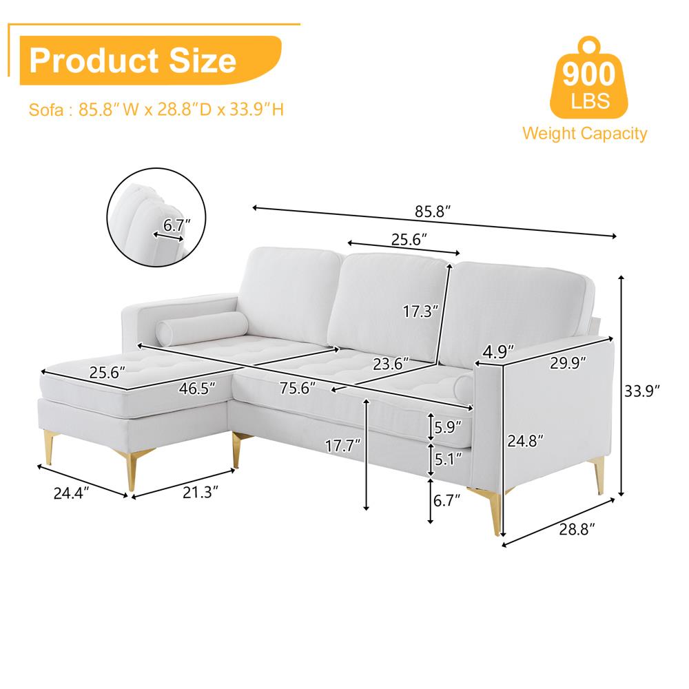 Modern Convertible Sectional Sofa Set L Shape Sofa Couch Chaise for Living Room - Picture 26 of 29