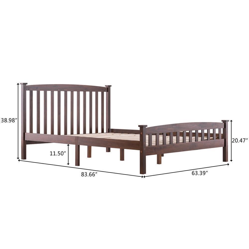 New Wood Bed Frame Wooden Slat Support Platform w/ Headboard 3 Size Walnut Color - Picture 8 of 8