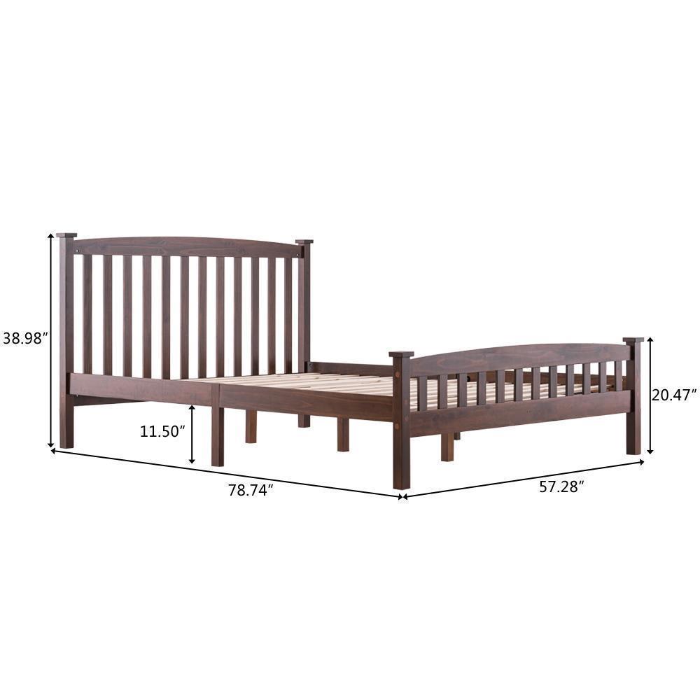 New Wood Bed Frame Wooden Slat Support Platform w/ Headboard 3 Size Walnut Color - Picture 7 of 8