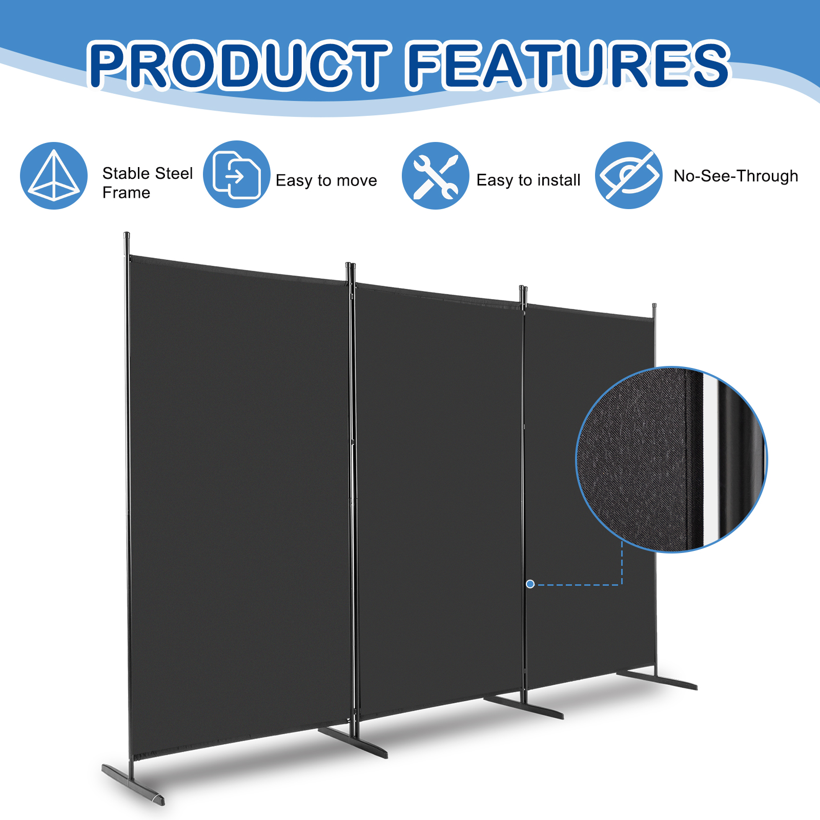 102 Inch 3 Panel Room Divider Folding Privacy Screen Dorm Decor Office Divider