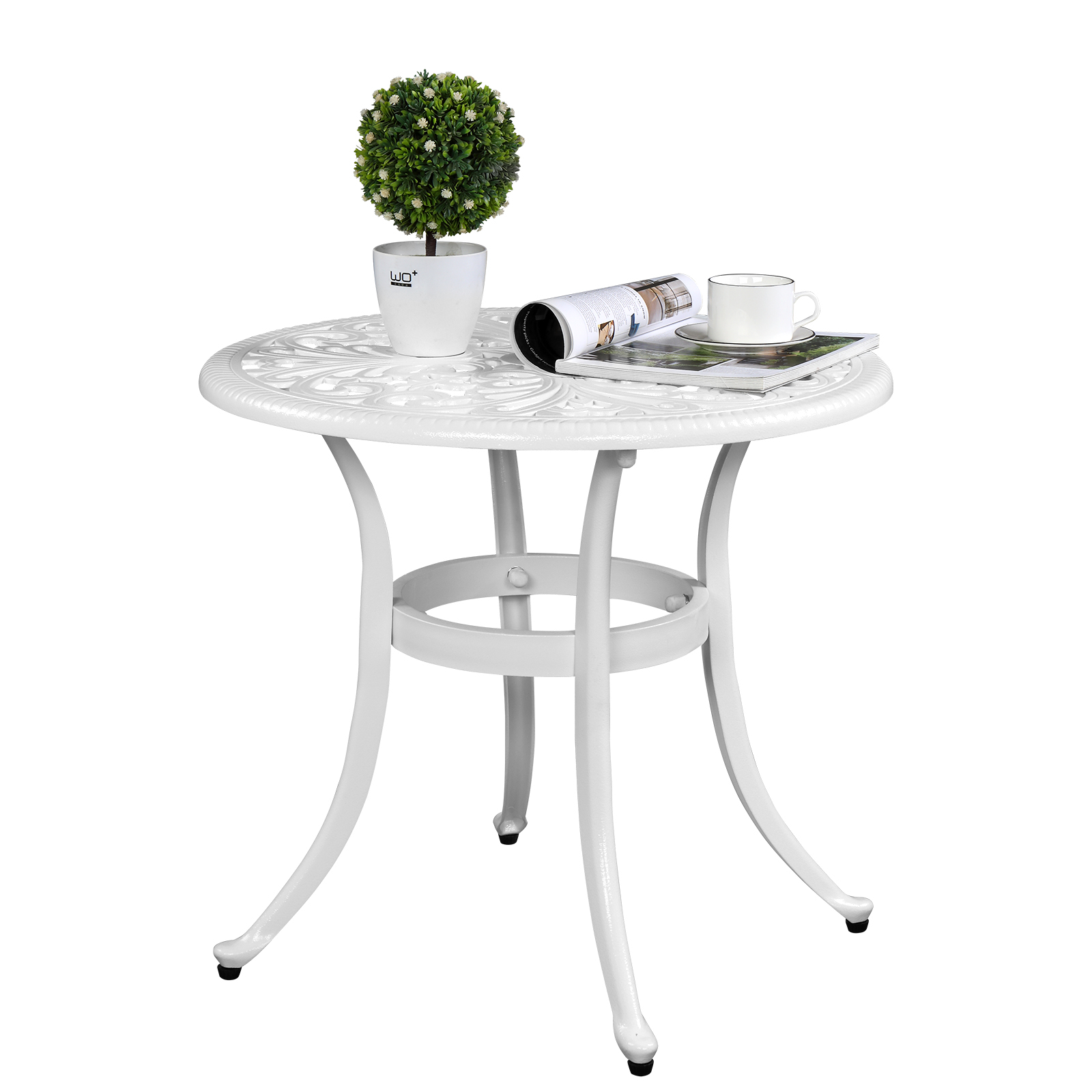 Cast Aluminum Round Table Patio End Table Side Table Bar Table White/Black