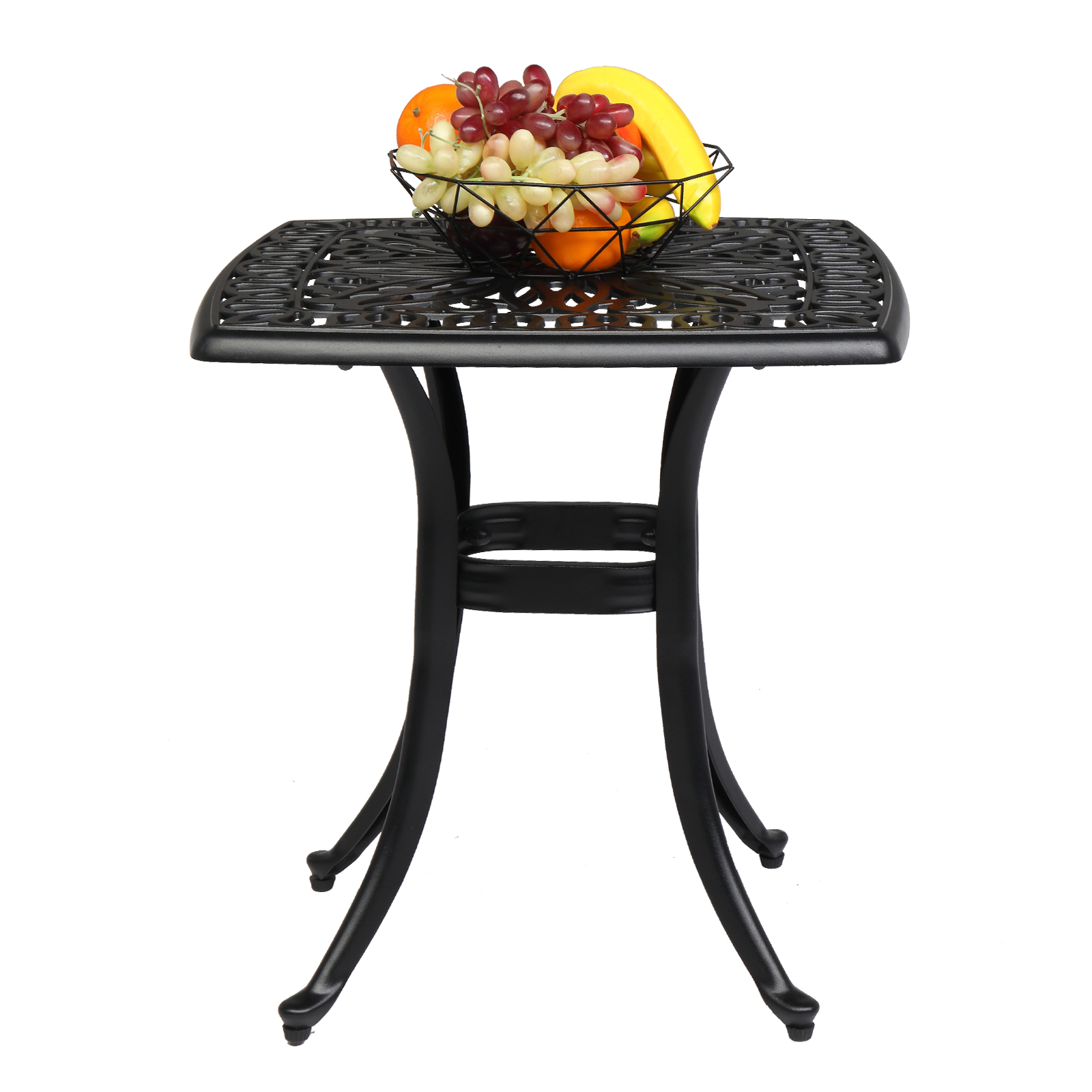 Patio Side Square Table Cast Aluminum with Umbrella Hole Coffee Bar End Table