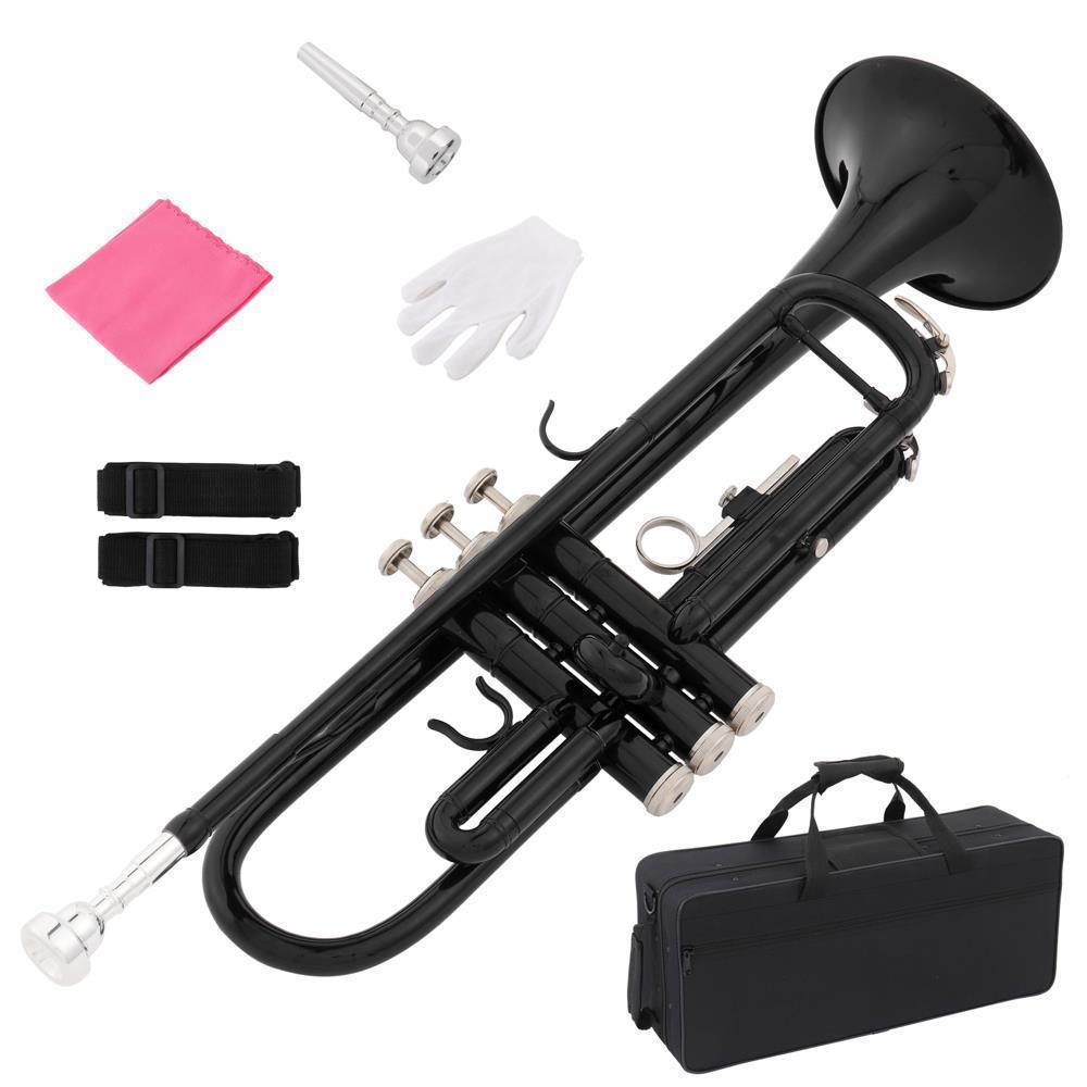 Color:Black:New 6 Colors School Student Band Brass B Flat Bb Trumpet with Case for Beginner