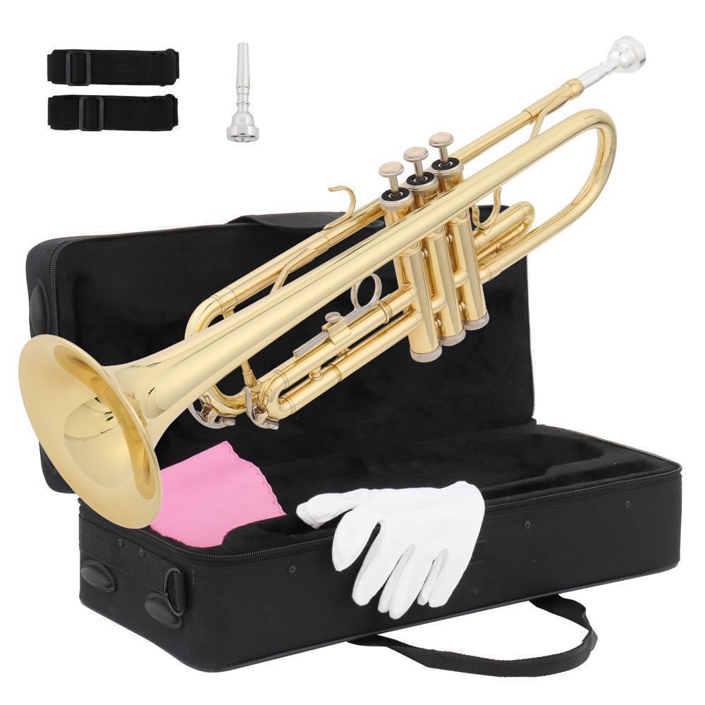 Color:Golden:New 6 Colors School Student Band Brass B Flat Bb Trumpet with Case for Beginner