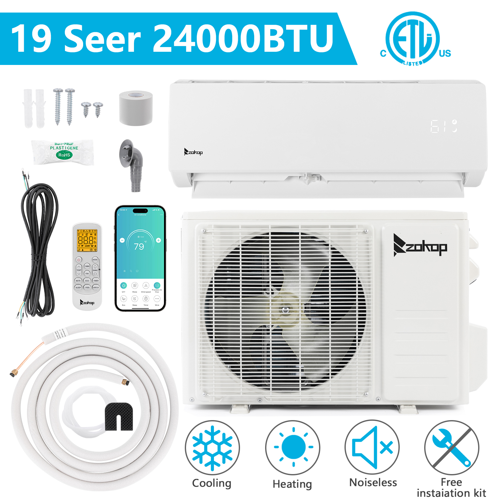 Smart Inverter 9000 - 24000 BTU WIFI Split Air Conditioner Heat Systems 19 Seer