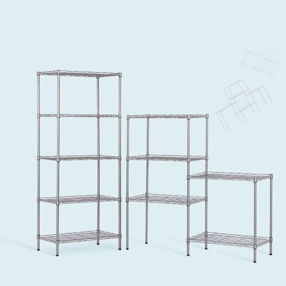 Wire Shelving 5 Tiers Storage Rack Shelf Shelves Unit Kitchen Organizer Silver