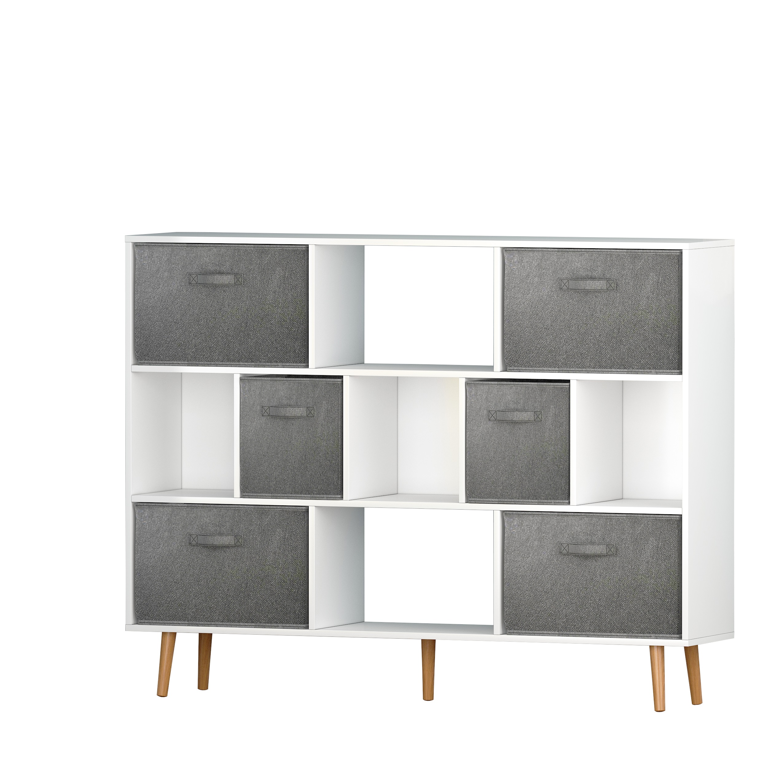 3 Tier Bookcase with Storage Bins and Back Panel Organizer Cabinet