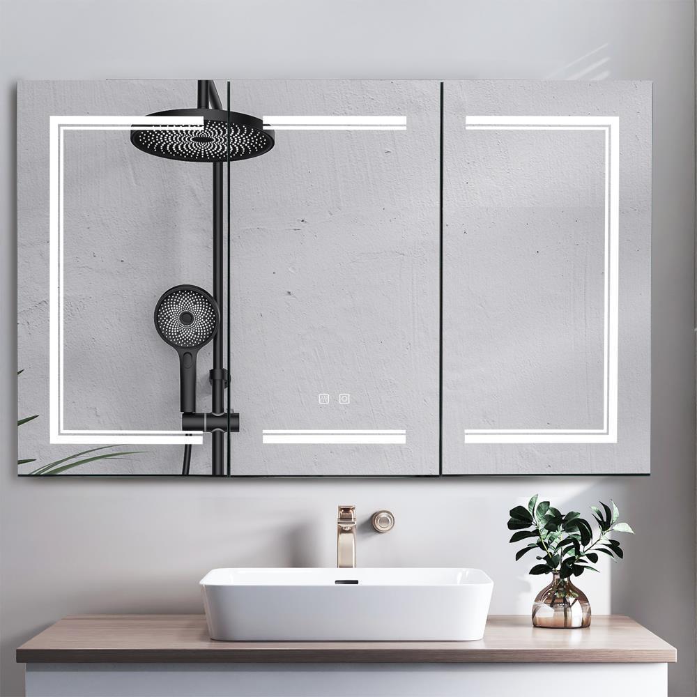 48 Inch Bathroom Mirror Cabinet Lighted Medicine Cabinet with Dimmable LED Light - Picture 10 of 12