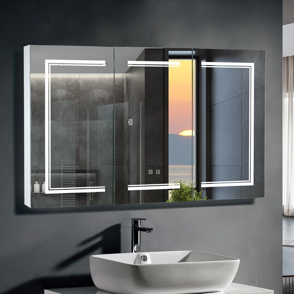 48 Inch Bathroom Mirror Cabinet Lighted Medicine Cabinet with Dimmable LED Light - Picture 9 of 12