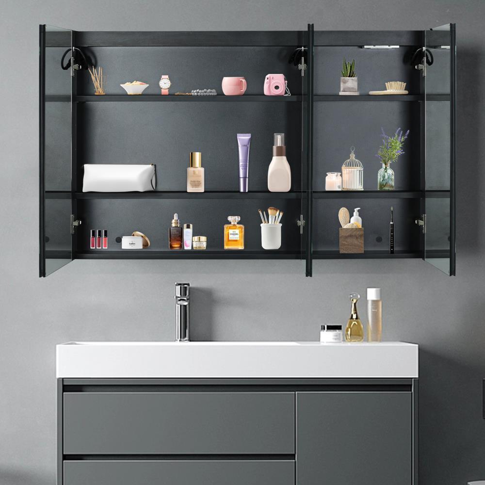 48 Inch Bathroom Mirror Cabinet Lighted Medicine Cabinet with Dimmable LED Light - Picture 8 of 12