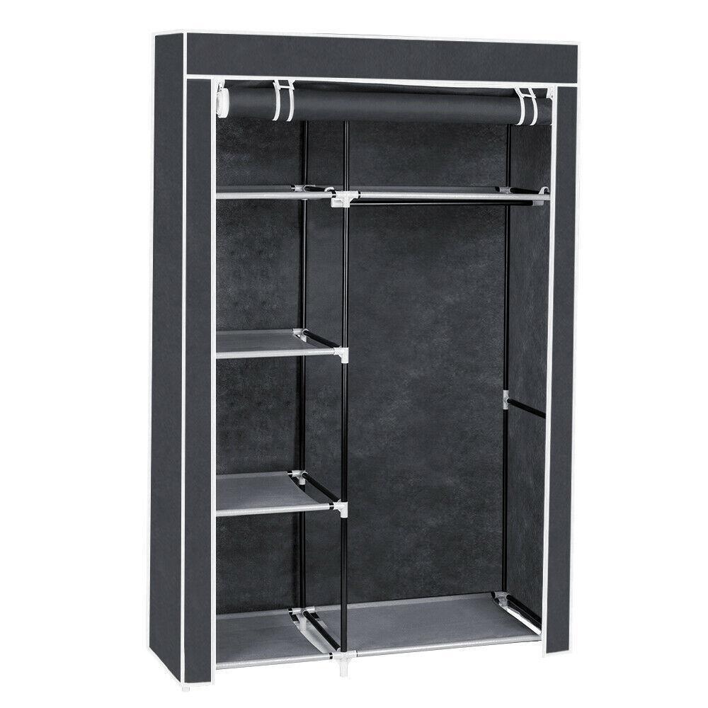 Portable FABRIC CANVAS WARDROBE WITH HANGING RAIL SHELF CLOTHES STORAGE CUPBOARD