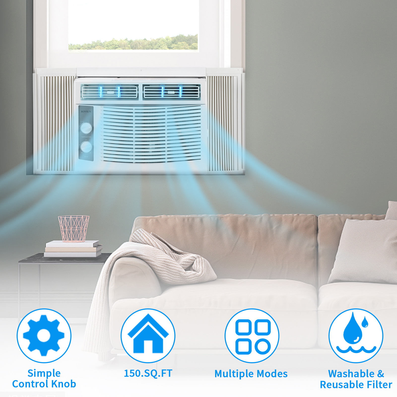 U-Shaped 6000 BTU Window AC - Ultra Quiet, Wi-Fi & Remote Control, Cools 350 Sq Ft
