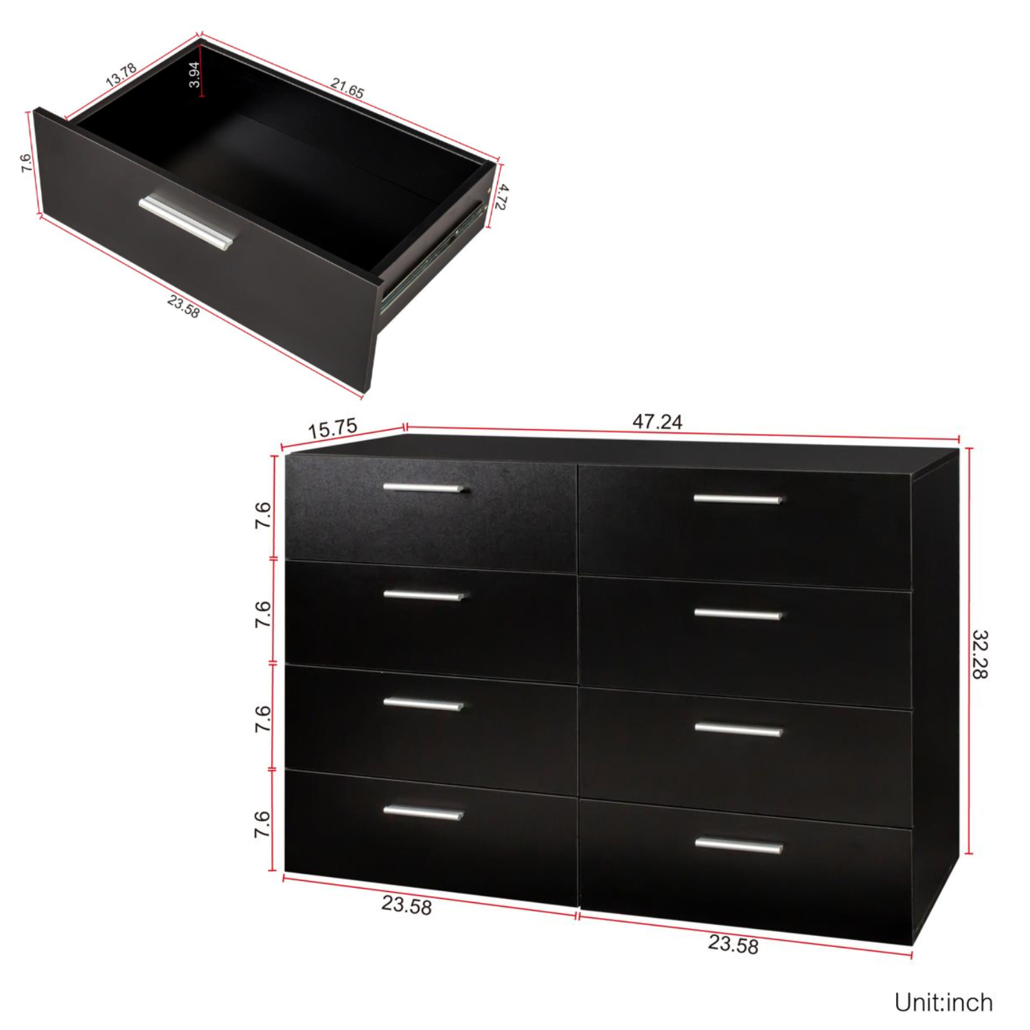 Bedroom Double Storage Dresser 6/8 Drawers with Cabinet Wood Furniture Bedroom - Picture 12 of 12