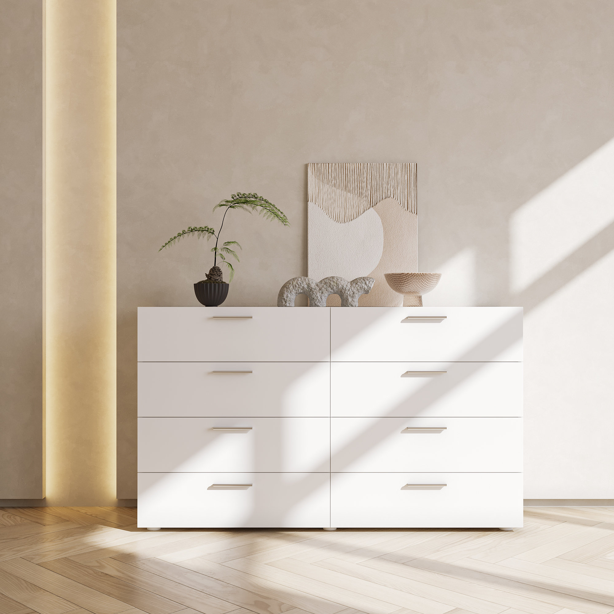 Bedroom Double Storage Dresser 6/8 Drawers with Cabinet Wood Furniture Bedroom - Picture 10 of 12