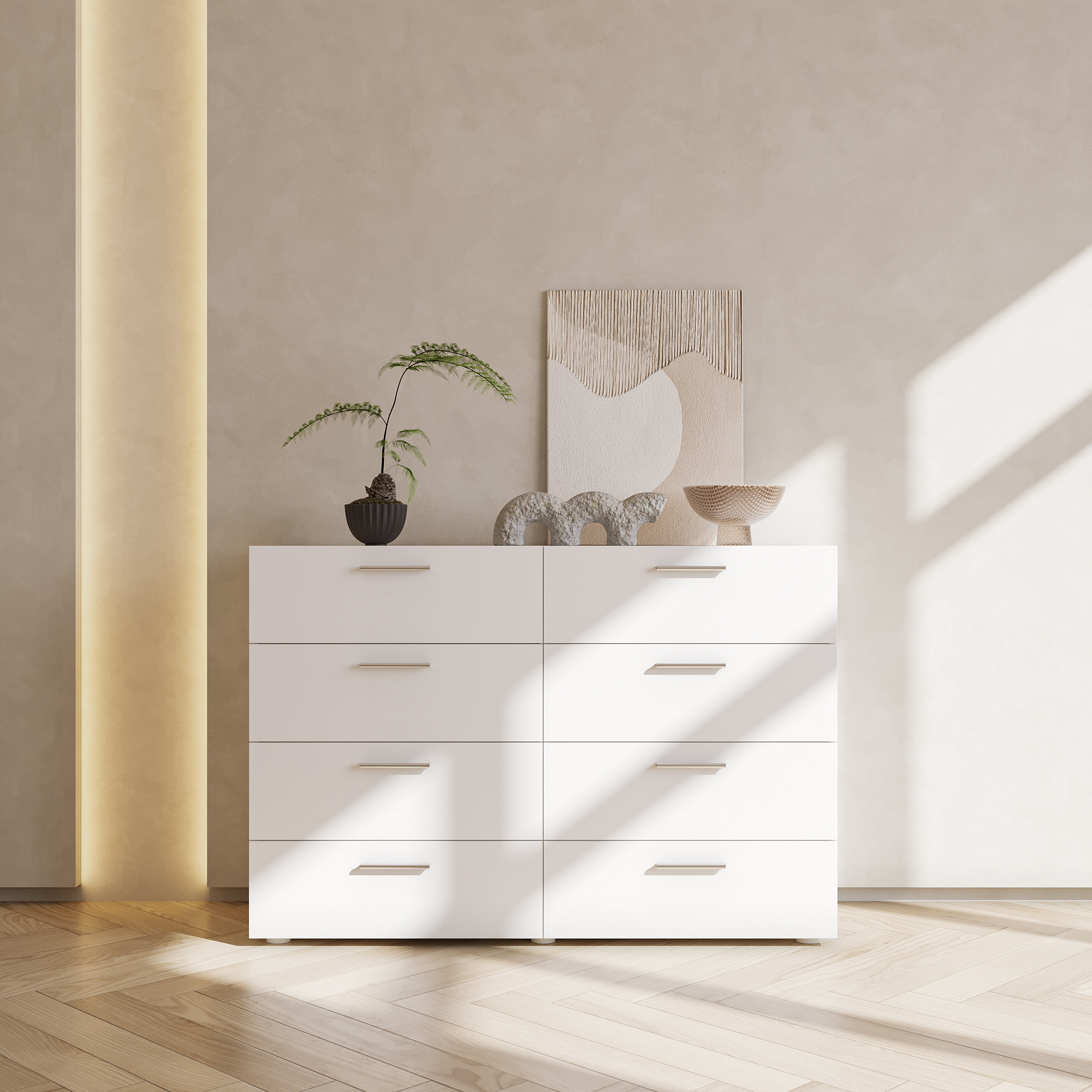 Bedroom Double Storage Dresser 6/8 Drawers with Cabinet Wood Furniture Bedroom - Picture 7 of 12