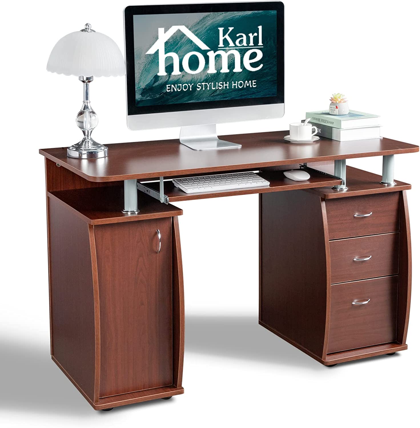 Writing Desk Home Study Office Computer PC Table w/ Storage 3 Drawers & Shelf - Picture 8 of 10
