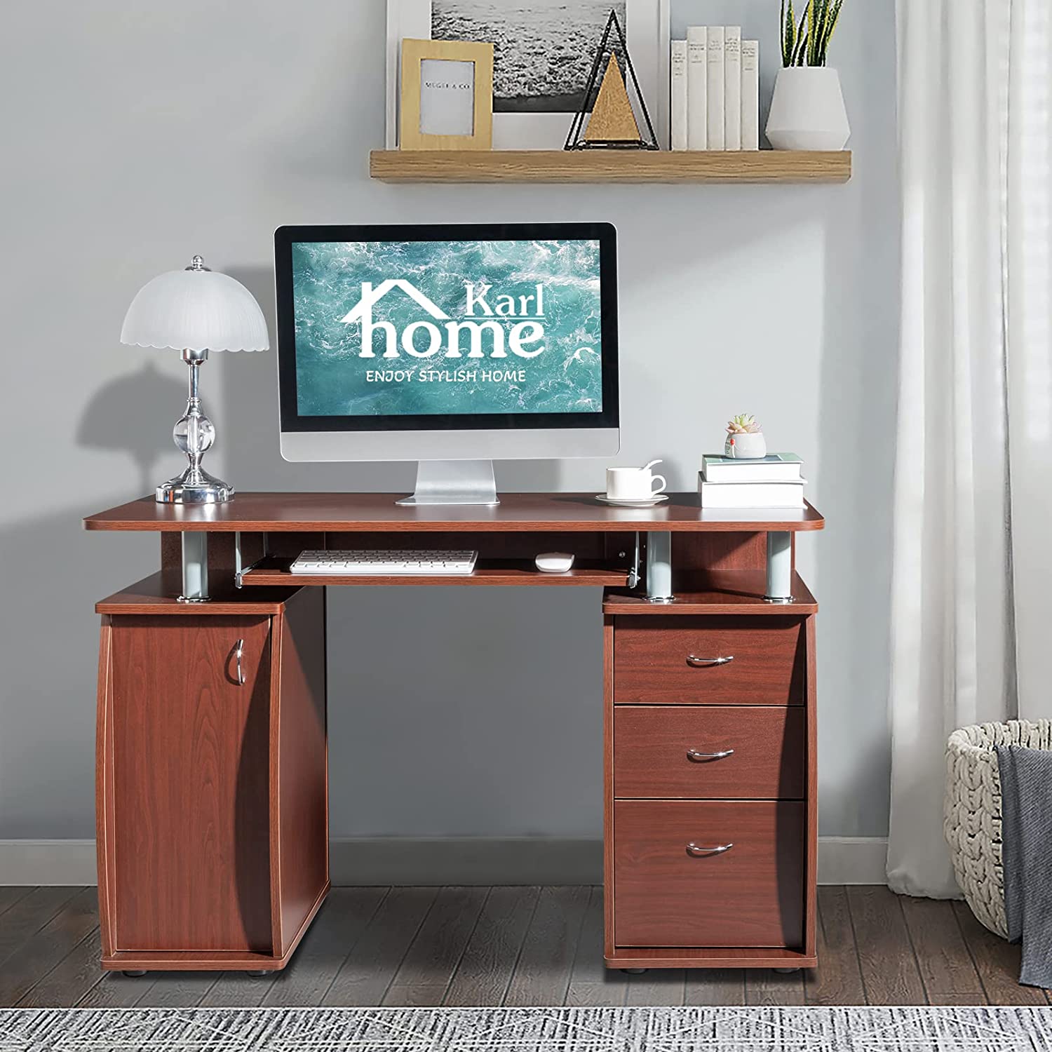 Writing Desk Home Study Office Computer PC Table w/ Storage 3 Drawers & Shelf - Picture 7 of 10