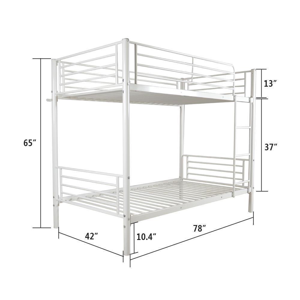 Modern Twin Over Twin Metal Bunk Beds Convertible Twin Size Bed Frame w/Ladder - Picture 10 of 10