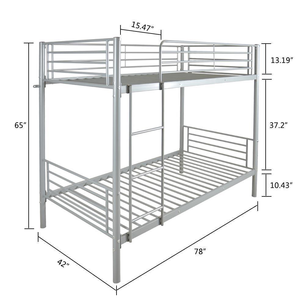 Modern Twin Over Twin Metal Bunk Beds Convertible Twin Size Bed Frame w/Ladder - Picture 9 of 10