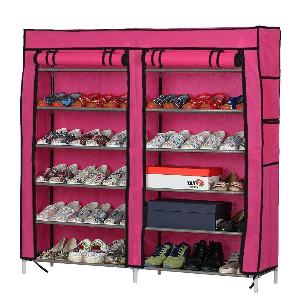 45" Portable Double Door Home Shoe Rack Shelves Storage Closet Organizer Cabinet - Picture 8 of 9