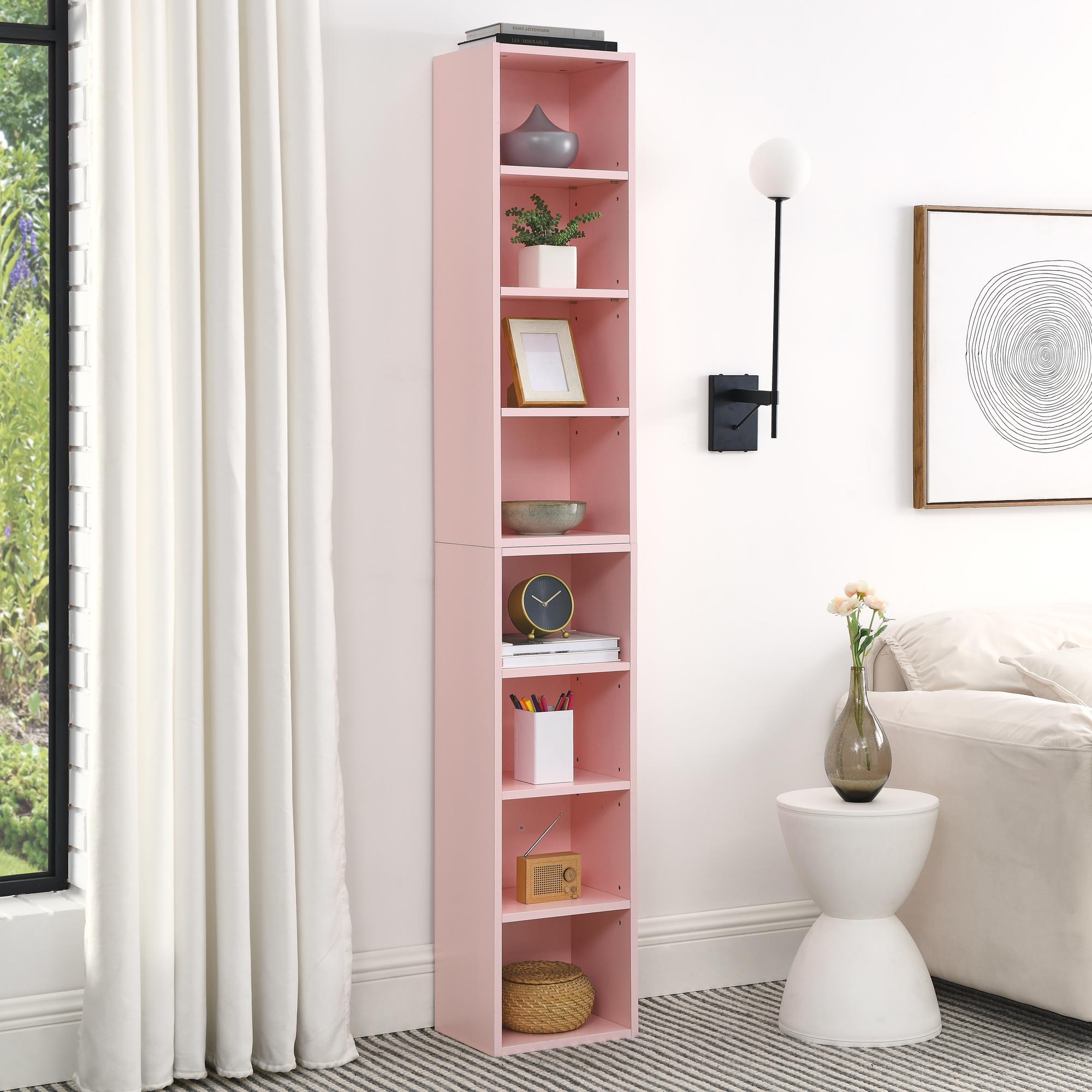 8-Tier Slim Storage Cabinet Tower Rack Tall Narrow Bookshelf w/Adjustable Shelve