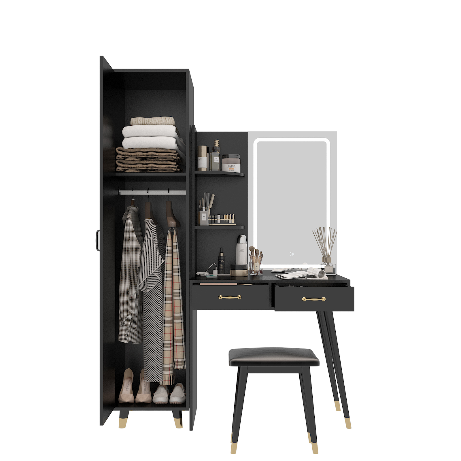 Makeup Vanity with Lights Large Dressing Table Set with Armoires Wardrobes - Picture 9 of 9