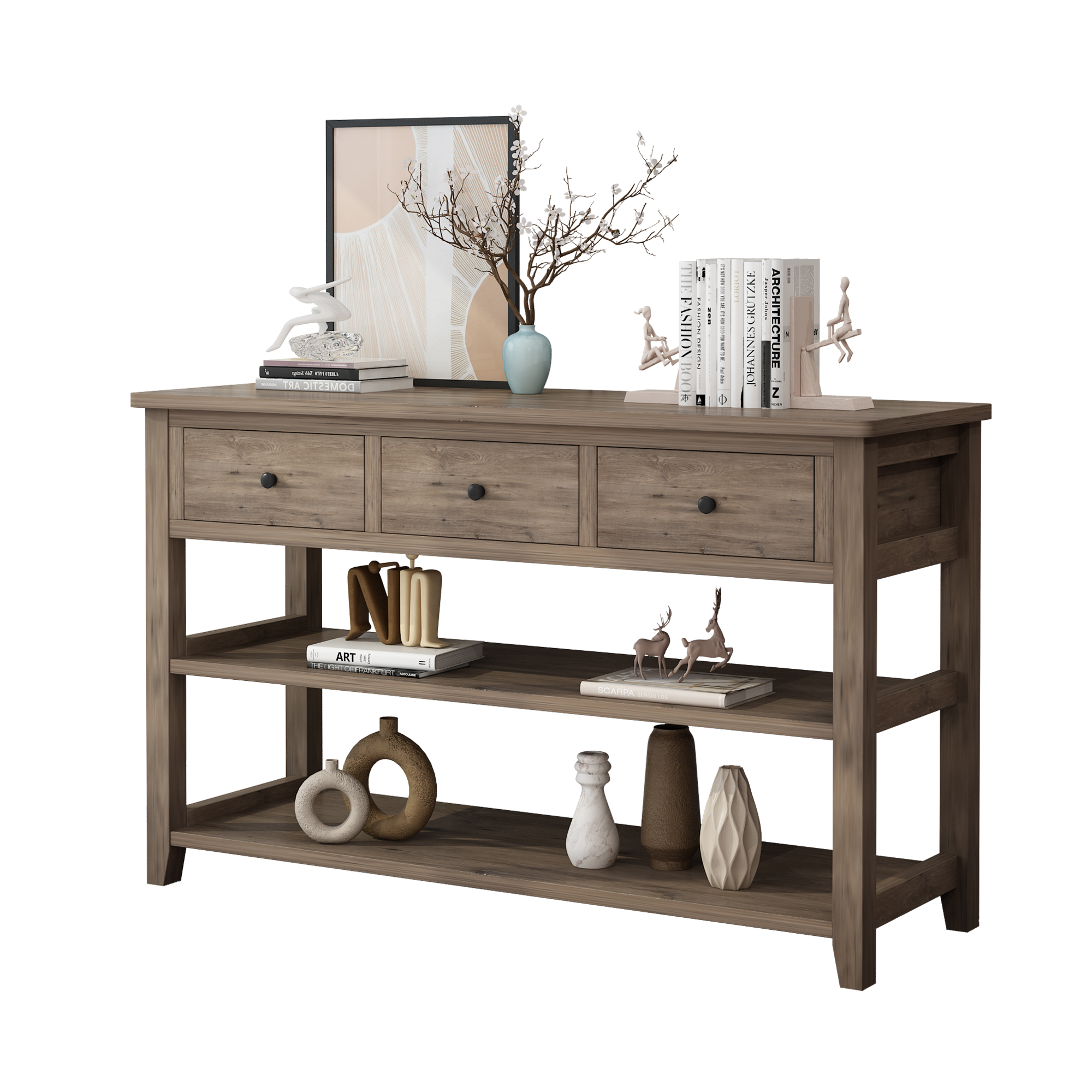 Rutic Wood Accent Console Table Farmhouse Entryway Hallway Table with 3 Drawers - Picture 9 of 11