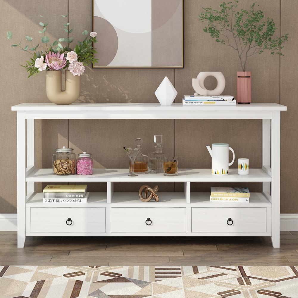 Console Table with 3 Drawers Wood Entryway Table with Storage Shelf Sofa Table - Picture 12 of 13