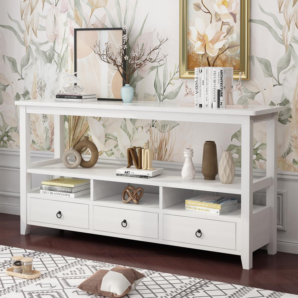 Console Table with 3 Drawers Wood Entryway Table with Storage Shelf Sofa Table - Picture 11 of 13