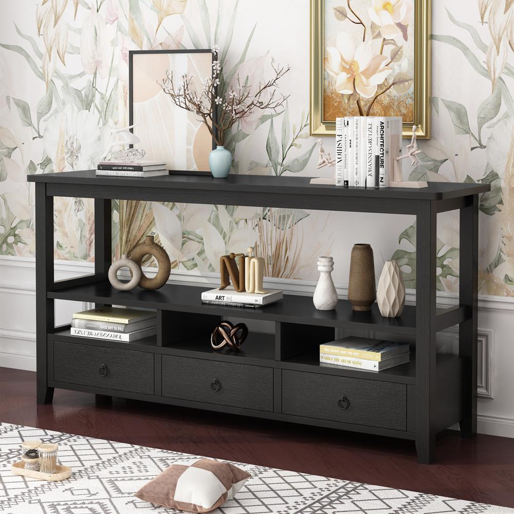 Console Table with 3 Drawers Wood Entryway Table with Storage Shelf Sofa Table - Picture 9 of 13