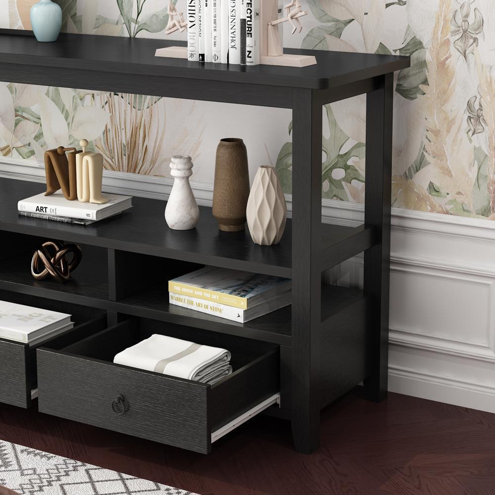 Console Table with 3 Drawers Wood Entryway Table with Storage Shelf Sofa Table - Picture 8 of 13