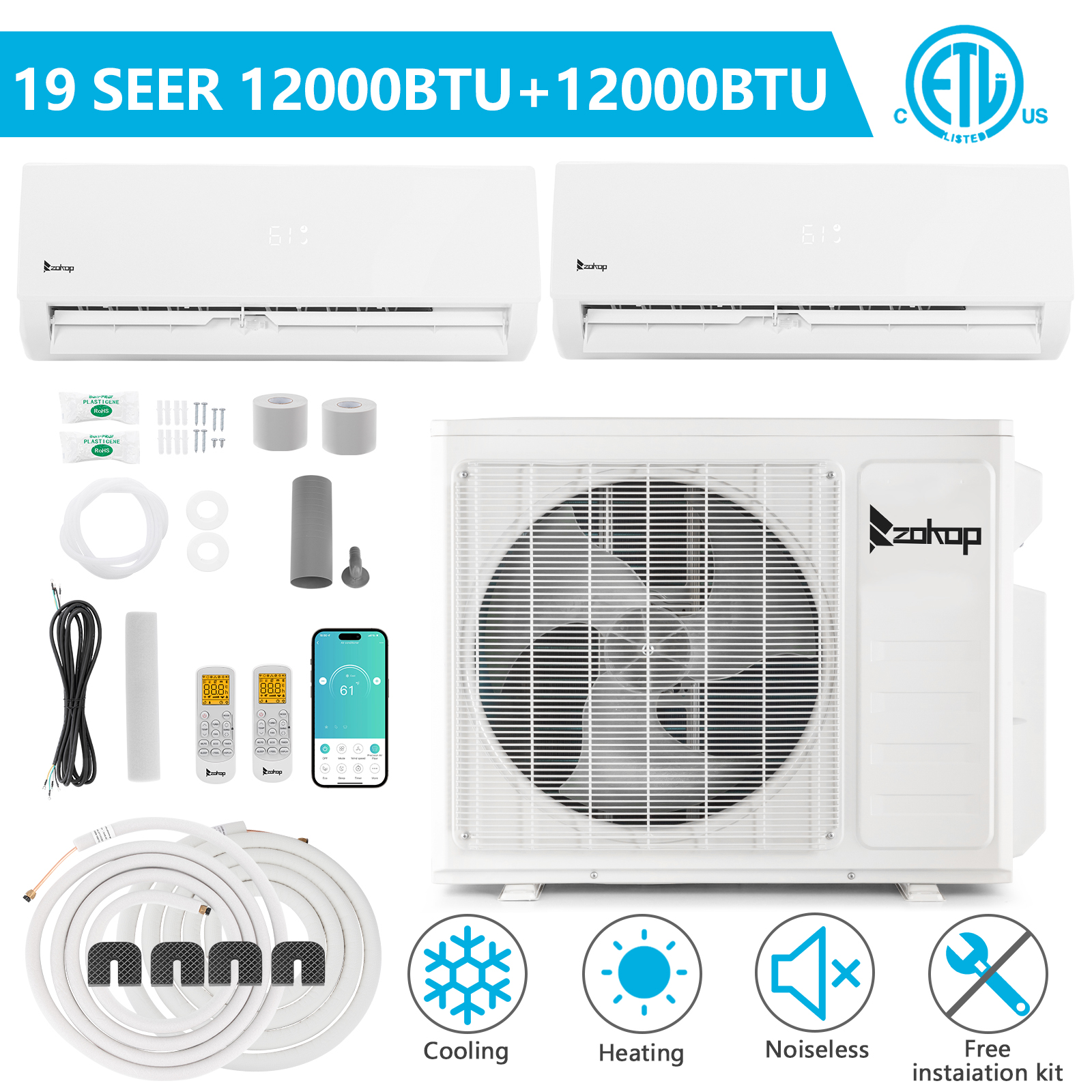 ZOKOP Dual Zone 18000BTU Ductless Mini Split Air Conditioner