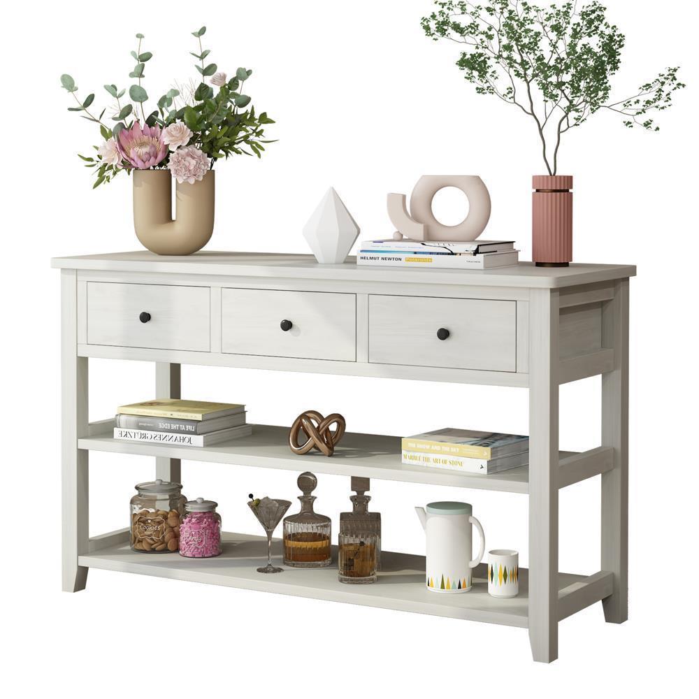 47.2" Wood Console Table with 3 Drawers Storage Shelf Sofa Side Desk Entryway - Picture 10 of 12
