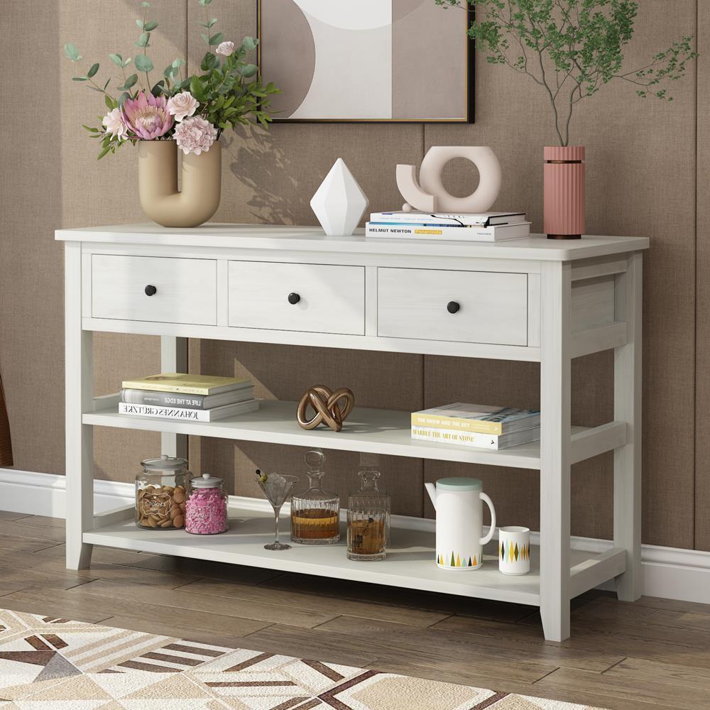 47.2" Wood Console Table with 3 Drawers Storage Shelf Sofa Side Desk Entryway - Picture 9 of 12
