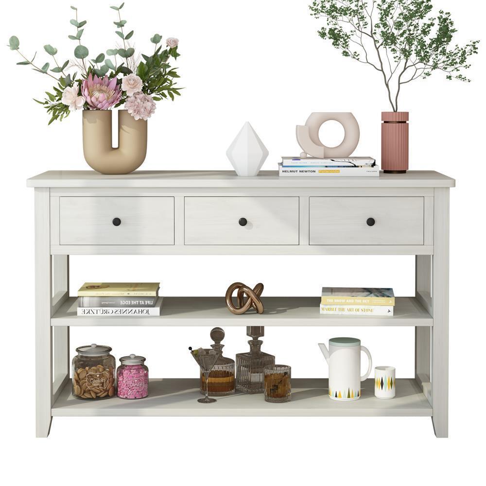 47.2" Wood Console Table with 3 Drawers Storage Shelf Sofa Side Desk Entryway - Picture 8 of 12