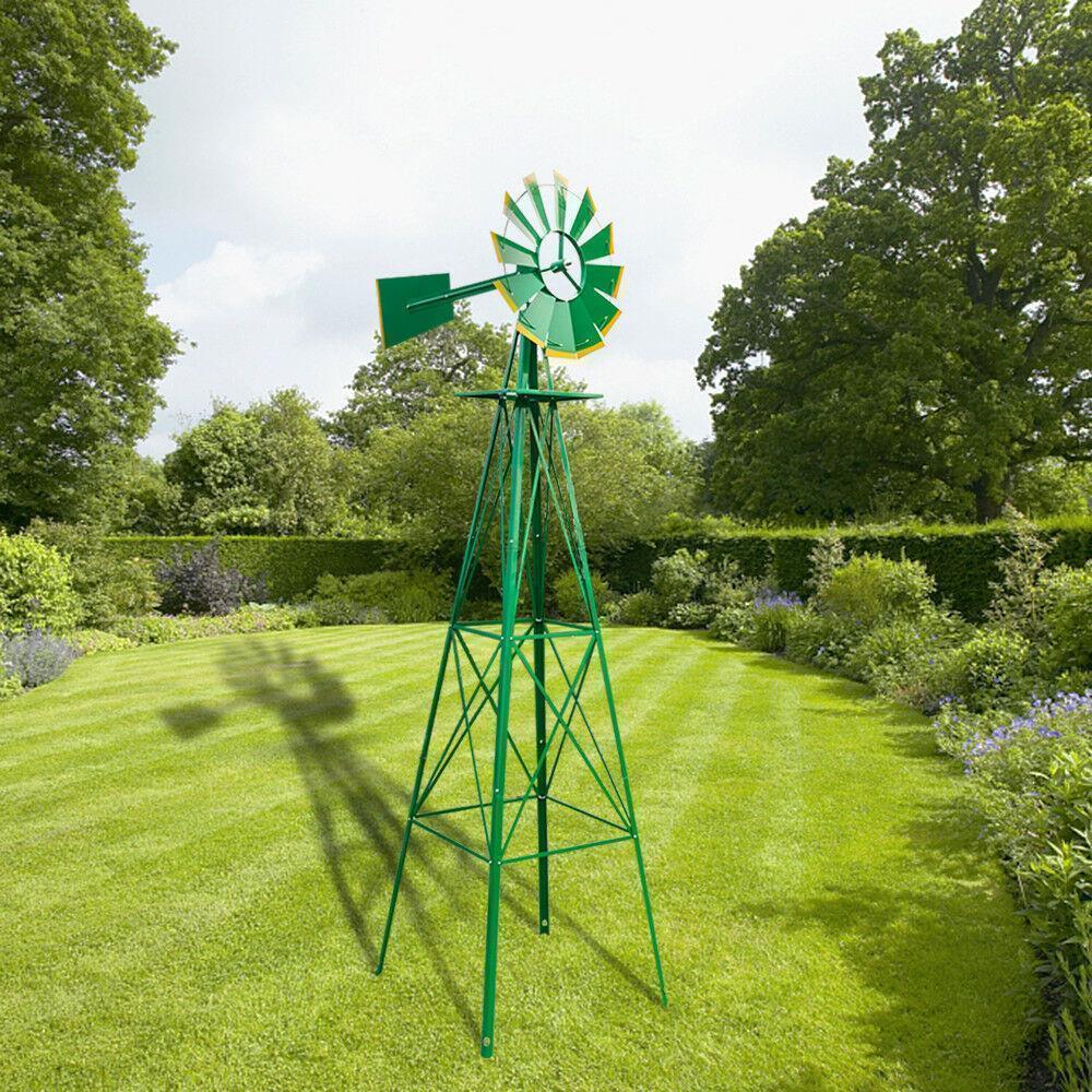 Windmill 8FT Yard Garden Metal Ornamental Wind Mill Weather Resistant Decor US
