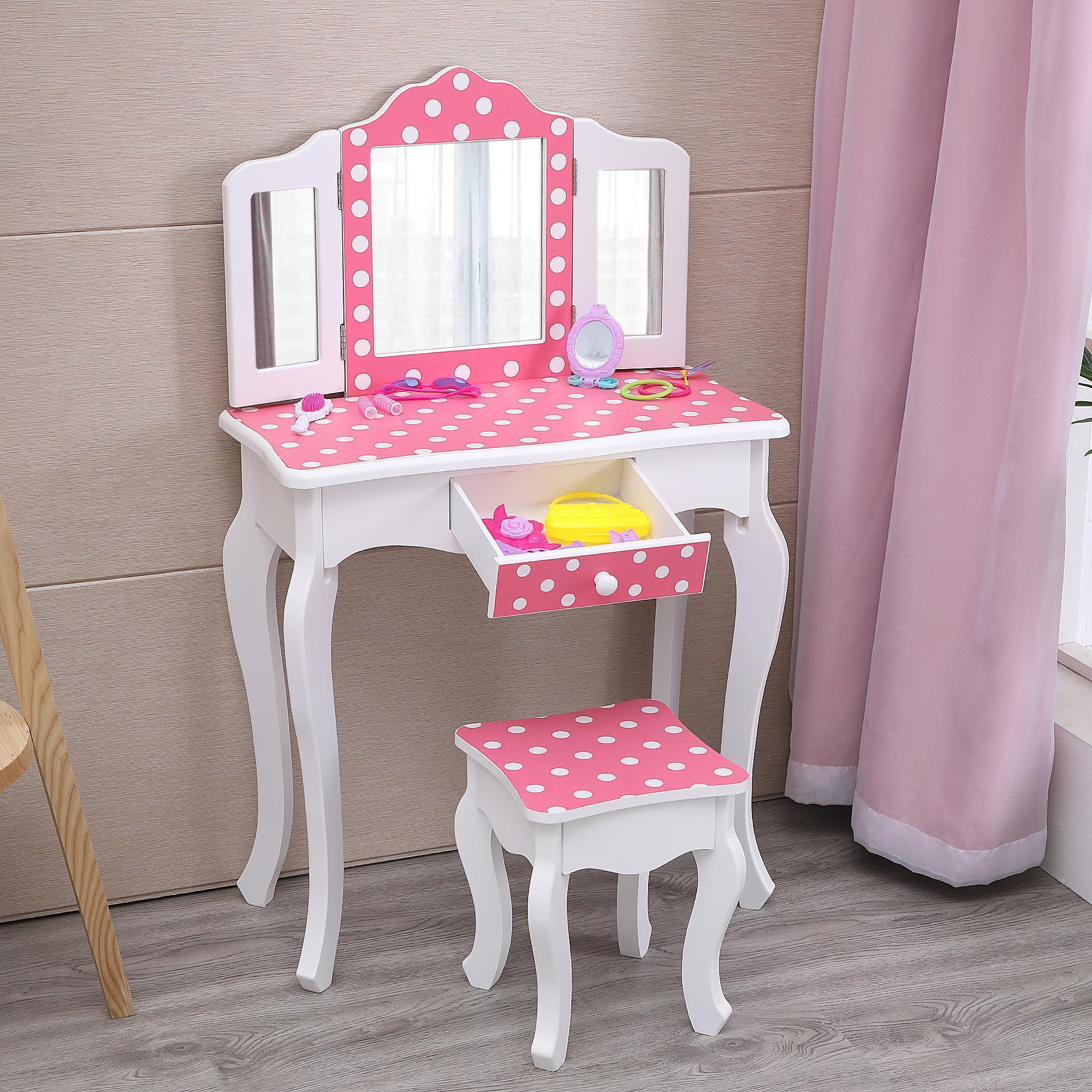 Kids Vanity Set Little Girls Makeup Princess Dressing Dresser Desk Children Gift - Picture 9 of 10